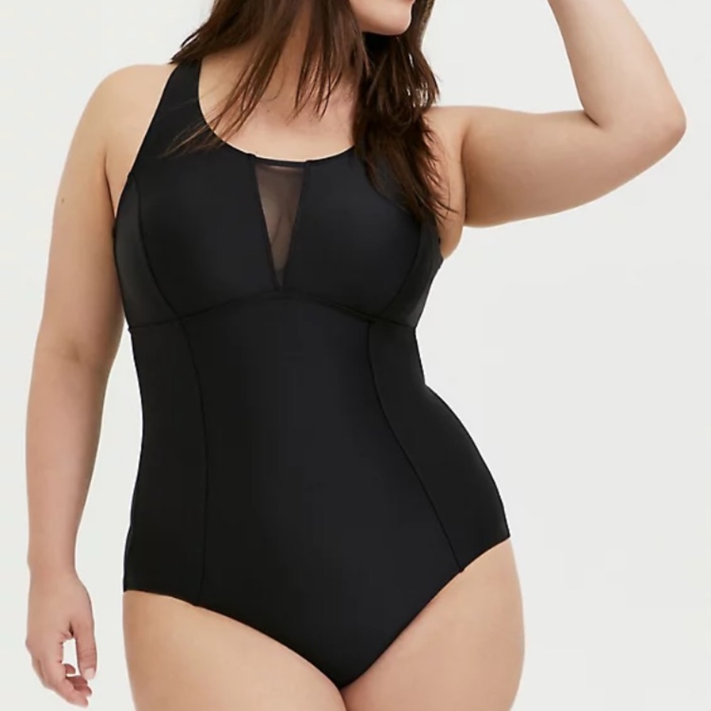 Torrid Black One Piece Swimsuit with Mesh Detail
